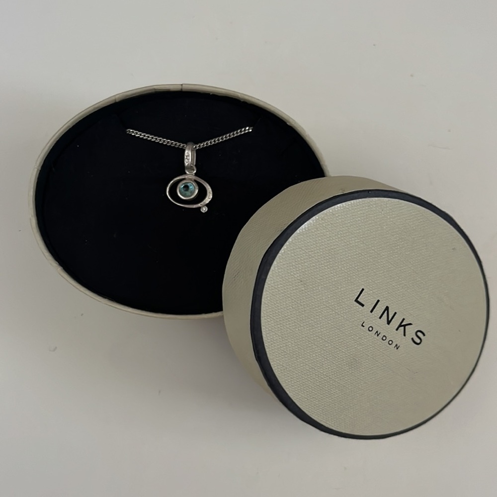 Links of London Evil Eye necklace diamond, silver, topaz charm